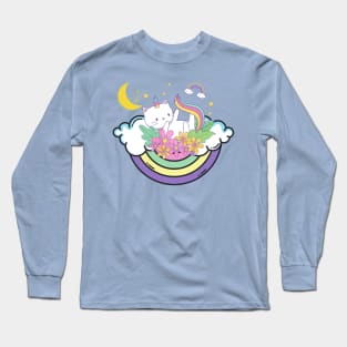 Caticorn on Rainbow Bed Chilling Long Sleeve T-Shirt